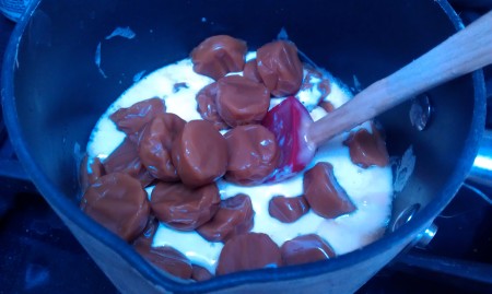 Melt toffees with milk